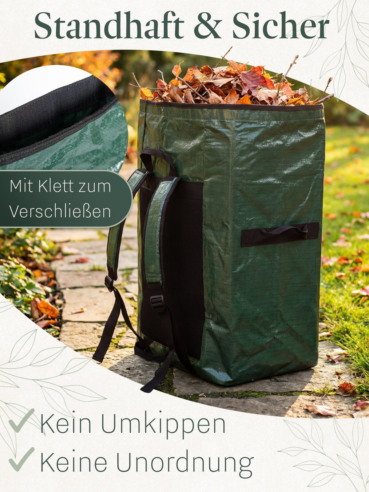 Tragato steht standfest auf der Terrasse, Detailansicht des Klettverschlusses